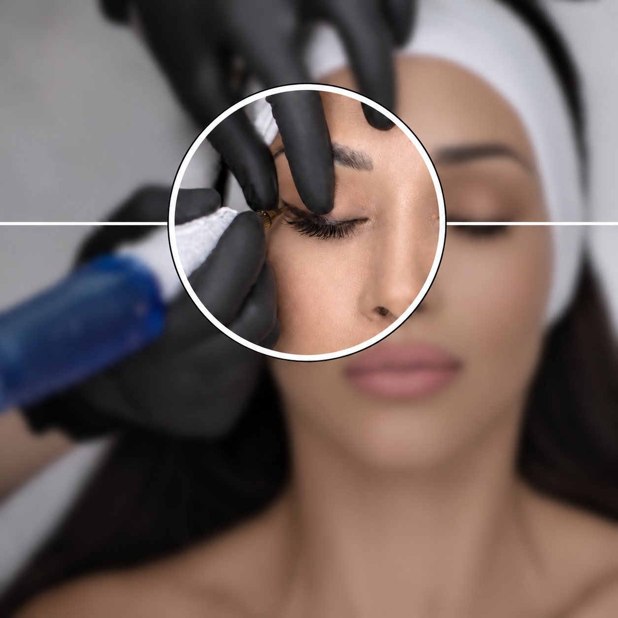 Eyeliner PMU-behandling med nærbilde av øyet