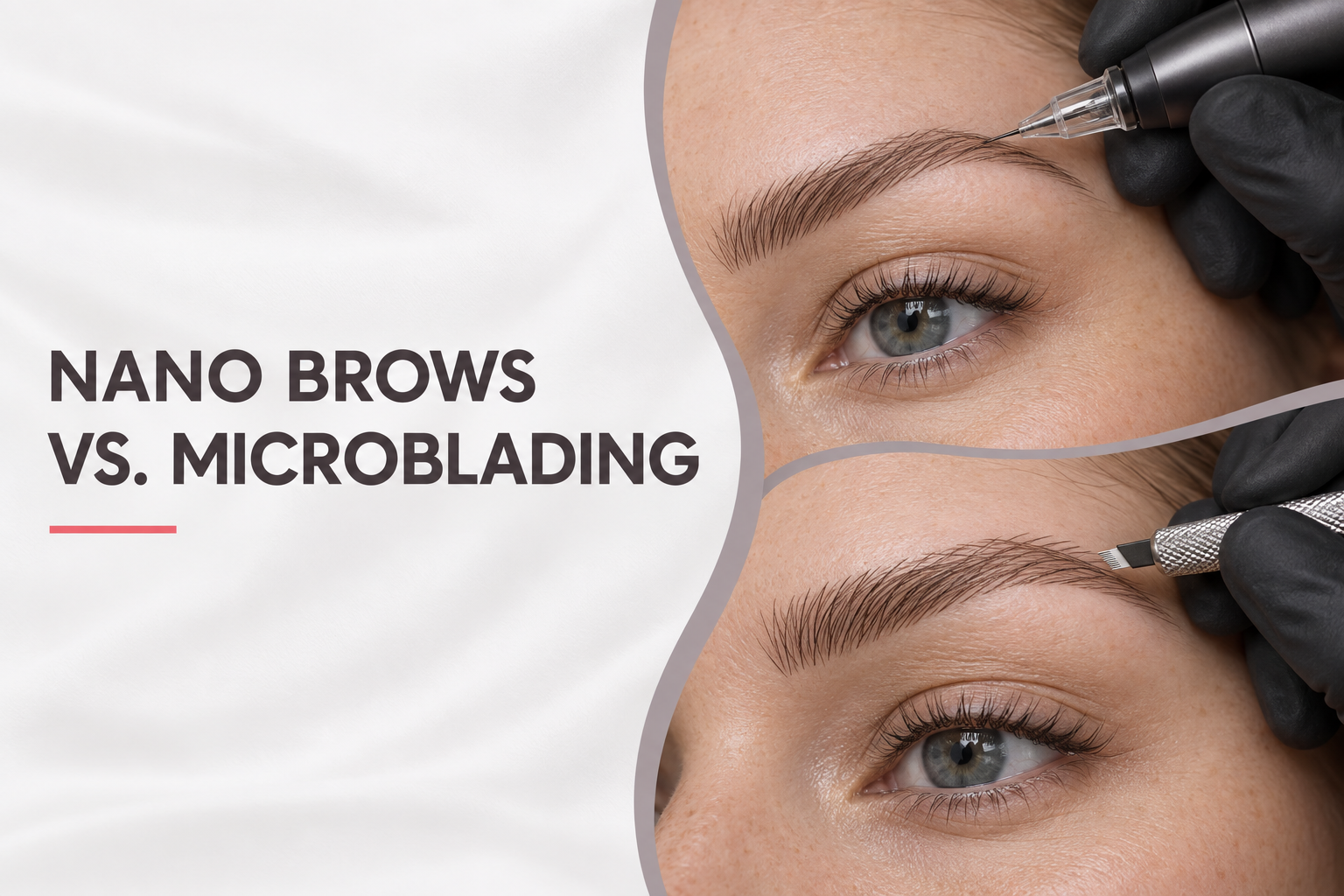 Illustrasjon: Nano Brows med PMU-maskin og microblading med manuelt blad